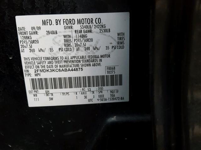 2FMDK3KC6ABA44875 - 2010 FORD EDGE LIMIT BLACK photo 10