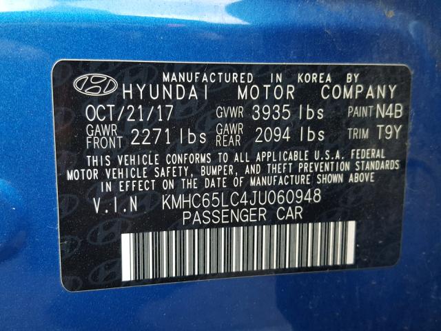 KMHC65LC4JU060948 - 2018 HYUNDAI IONIQ BLUE BLUE photo 10