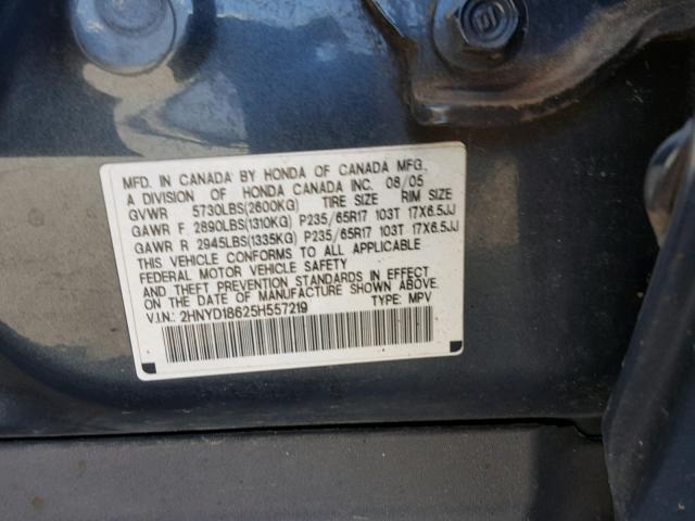 2HNYD18625H557219 - 2005 ACURA MDX TOURIN GRAY photo 10