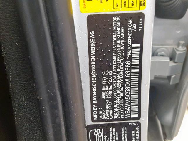 WBAVM5C58DVL63666 - 2013 BMW X1 XDRIVE3 SILVER photo 10