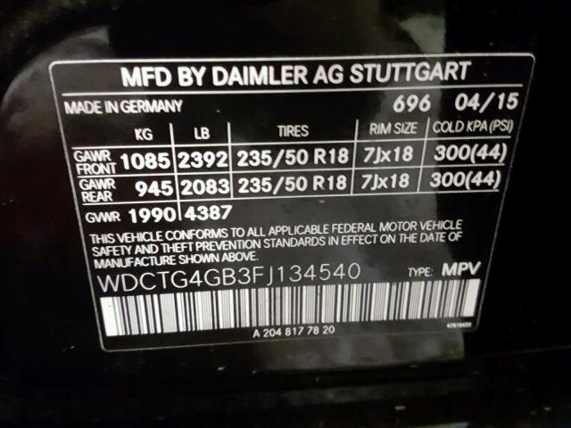 WDCTG4GB3FJ134540 - 2015 MERCEDES-BENZ GLA 250 4M BLACK photo 10