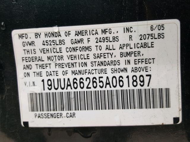 19UUA66265A061897 - 2005 ACURA TL GREEN photo 10