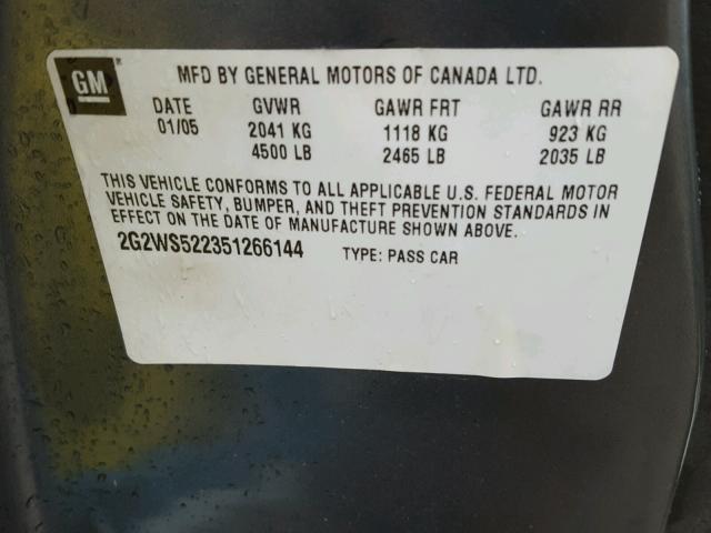 2G2WS522351266144 - 2005 PONTIAC GRAND PRIX GRAY photo 10