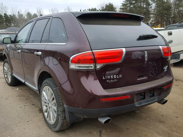 2LMDJ8JK2BBJ27542 - 2011 LINCOLN MKX BURGUNDY photo 3