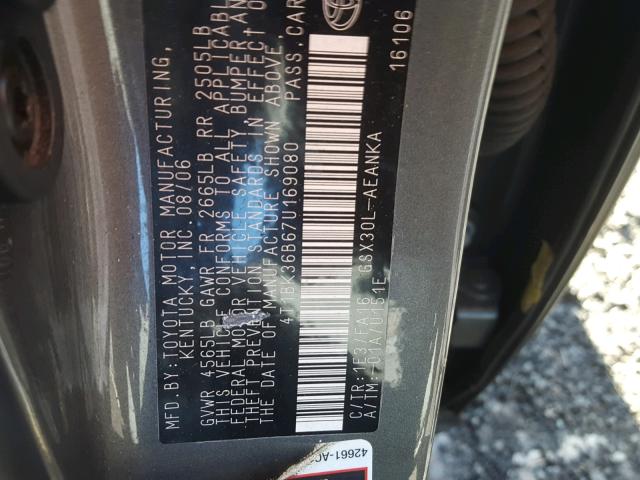 4T1BK36B67U169080 - 2007 TOYOTA AVALON XL CHARCOAL photo 10