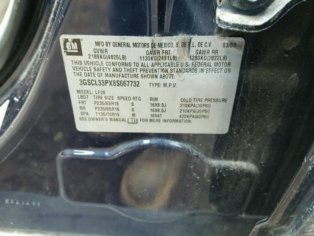 3GSCL33PX8S667732 - 2008 SATURN VUE XE BLUE photo 10