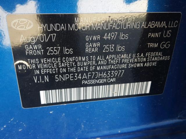 5NPE34AF7JH633977 - 2018 HYUNDAI SONATA SPO BLUE photo 10