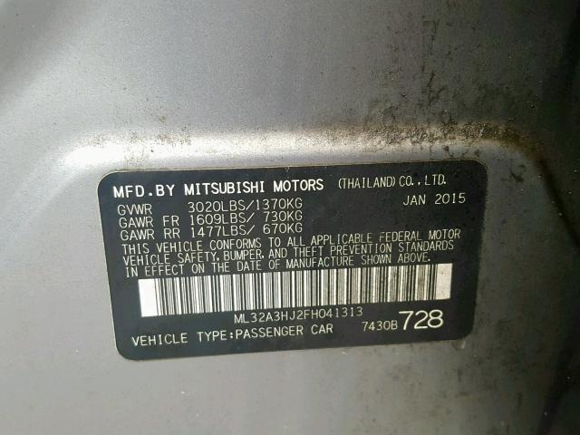 ML32A3HJ2FH041313 - 2015 MITSUBISHI MIRAGE DE GRAY photo 10