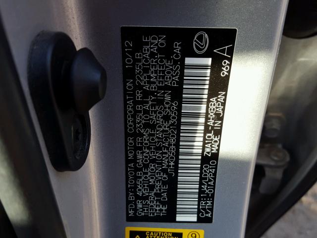 JTHKD5BH8D2130596 - 2013 LEXUS CT 200 SILVER photo 10