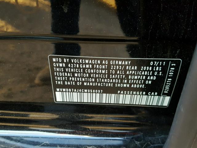 WVWDB7AJ4CW056097 - 2012 VOLKSWAGEN GOLF 黑色 照片 10