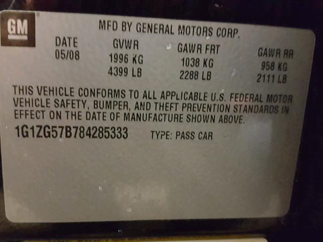 1G1ZG57B784285333 - 2008 CHEVROLET MALIBU LS BLACK photo 10