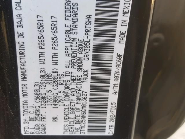 3TMCZ5AN6GM013627 - 2016 TOYOTA TACOMA DOU BLACK photo 10