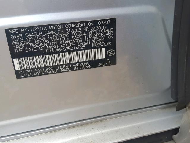 JTHGL46F575014528 - 2007 LEXUS LS 460L SILVER photo 10