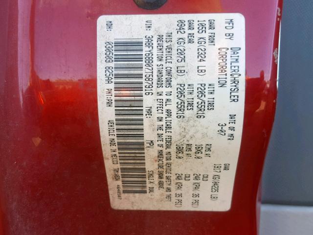 3A8FY68B07T587916 - 2007 CHRYSLER PT CRUISER RED photo 10