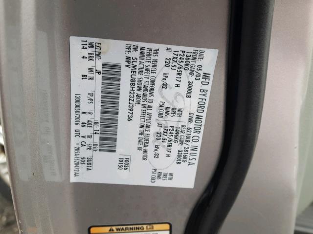 5LMEU88H23ZJ39736 - 2003 LINCOLN AVIATOR 银色 照片 10