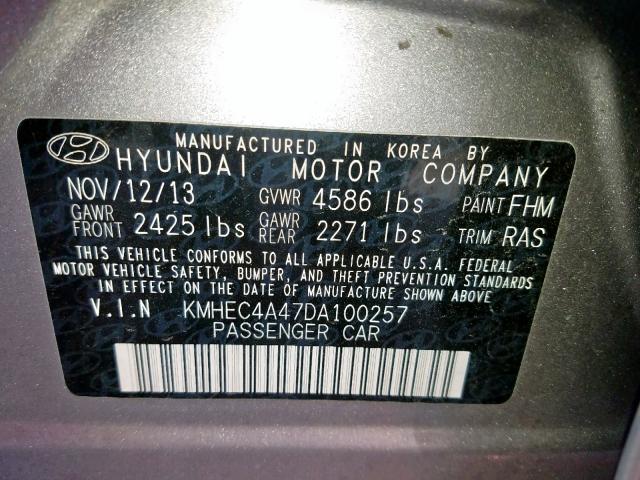 KMHEC4A47DA100257 - 2013 HYUNDAI SONATA HYB GRAY photo 10