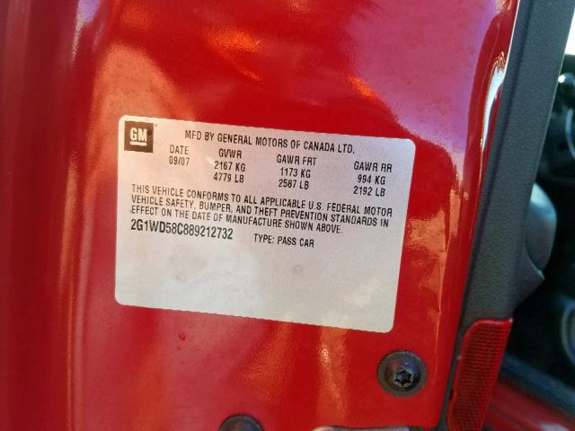 2G1WD58C889212732 - 2008 CHEVROLET IMPALA SUP 红色 照片 10