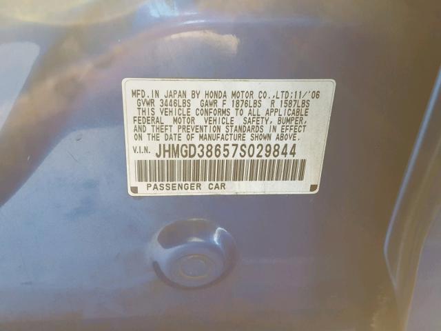 JHMGD38657S029844 - 2007 HONDA FIT S 蓝色 照片 10