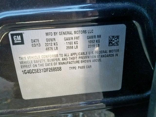 1G4GC5E31DF268558 - 2013 BUICK LACROSSE BLACK photo 10