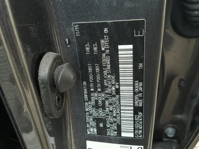 JTEBU5JR6G5299798 - 2016 TOYOTA 4RUNNER SR GRAY photo 10