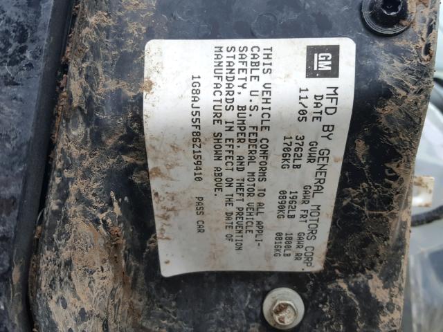 1G8AJ55F86Z159410 - 2006 SATURN ION LEVEL BLACK photo 10