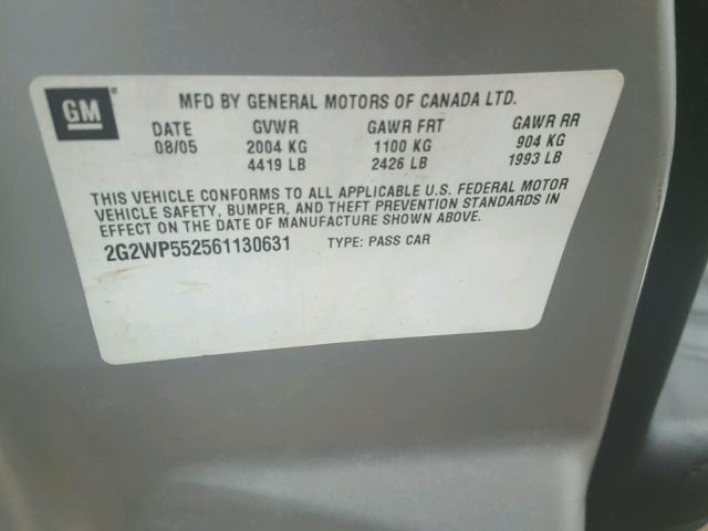 2G2WP552561130631 - 2006 PONTIAC GRAND PRIX SILVER photo 10