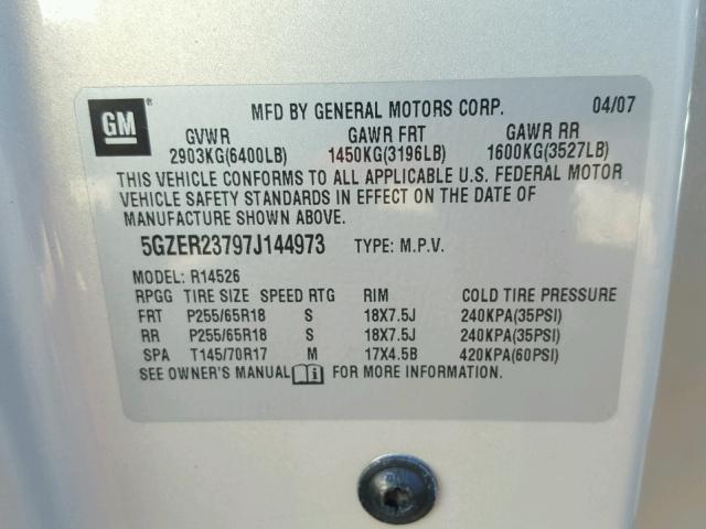 5GZER23797J144973 - 2007 SATURN OUTLOOK XR ოქროსფერი ფოტო 10