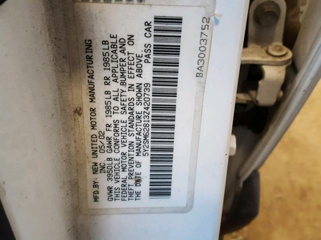 5Y2SM62813Z420739 - 2003 PONTIAC VIBE WHITE photo 10