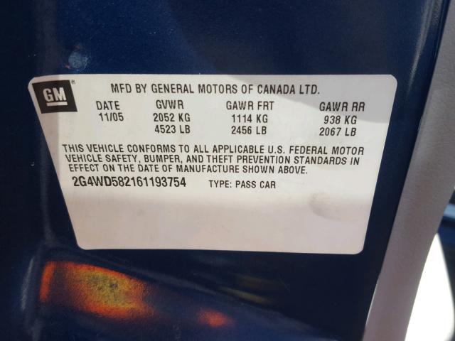 2G4WD582161193754 - 2006 BUICK LACROSSE C BLUE photo 10