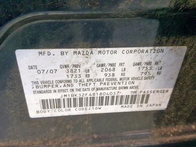 JM1BK32F481804037 - 2008 MAZDA 3 I BLACK photo 10