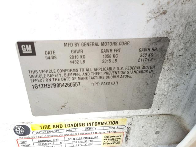 1G1ZH57B084260657 - 2008 CHEVROLET MALIBU 1LT თეთრი ფოტო 10