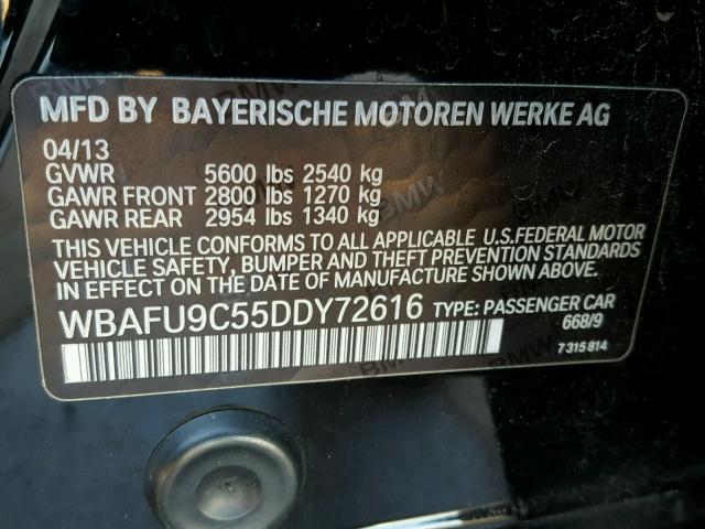 WBAFU9C55DDY72616 - 2013 BMW 550 XI BLACK photo 10