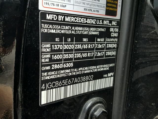 4JGCB65E67A038802 - 2007 MERCEDES-BENZ R 350 BLACK photo 10