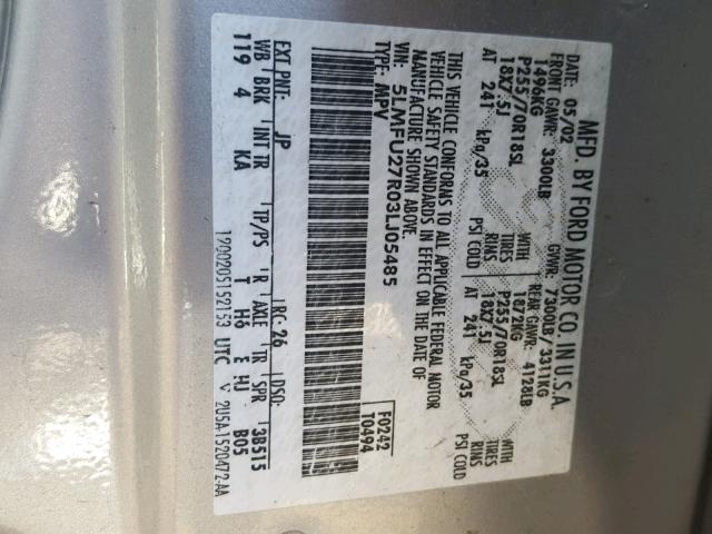 5LMFU27R03LJ05485 - 2003 LINCOLN NAVIGATOR 银色 照片 10