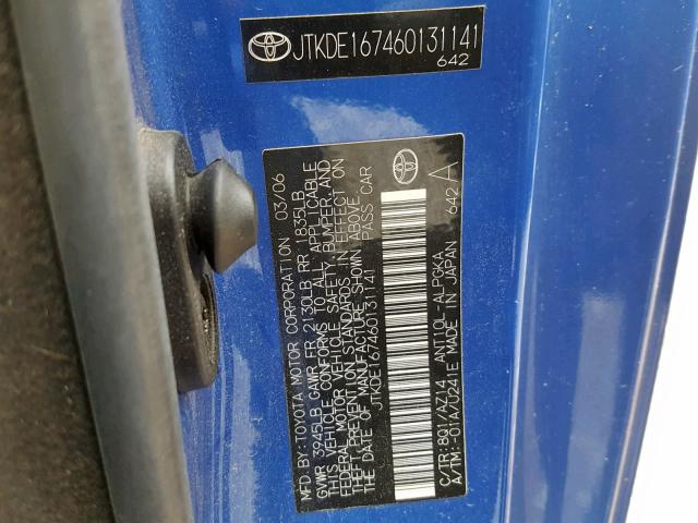 JTKDE167460131141 - 2006 TOYOTA SCION TC ლურჯი ფოტო 10