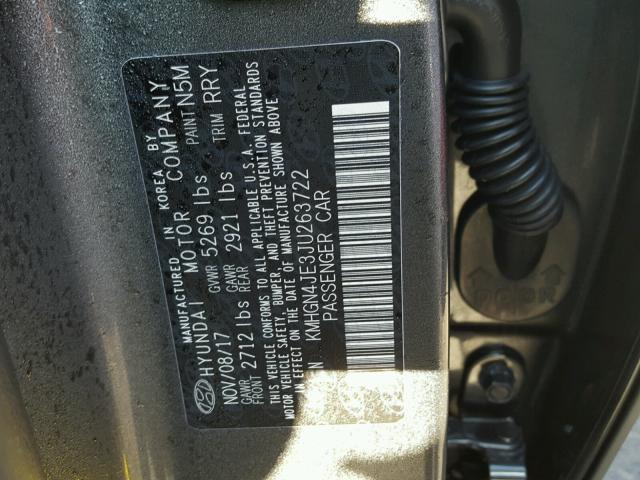 KMHGN4JE3JU263722 - 2018 GENESIS G80 BASE GRAY photo 10