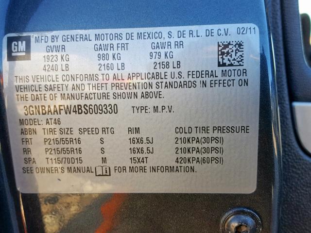 3GNBAAFW4BS609330 - 2011 CHEVROLET HHR LS GRAY photo 10