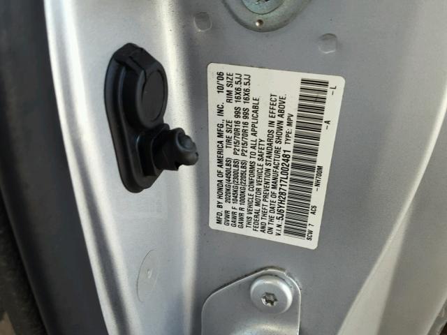 5J6YH28717L002481 - 2007 HONDA ELEMENT EX SILVER photo 10