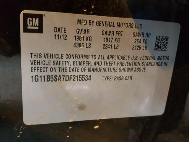 1G11B5SA7DF215534 - 2013 CHEVROLET MALIBU LS 石墨色 照片 10