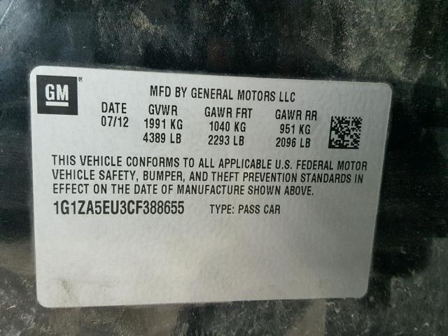 1G1ZA5EU3CF388655 - 2012 CHEVROLET MALIBU LS BLACK photo 10