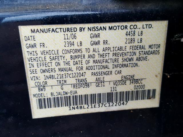 1N4BL21E37C122047 - 2007 NISSAN ALTIMA 3.5 BLUE photo 10