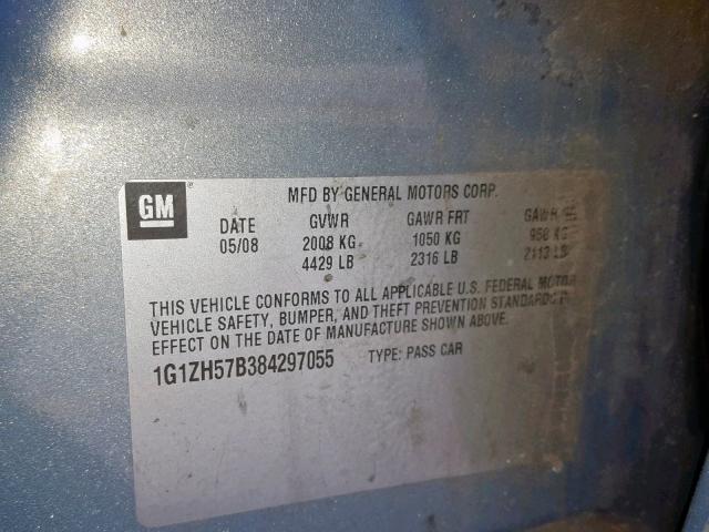 1G1ZH57B384297055 - 2008 CHEVROLET MALIBU 1LT BLUE photo 10