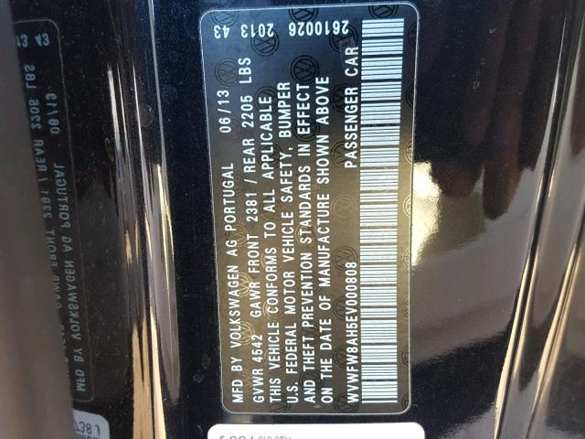 WVWFW8AH5EV000808 - 2014 VOLKSWAGEN EOS LUX 黑色 照片 10