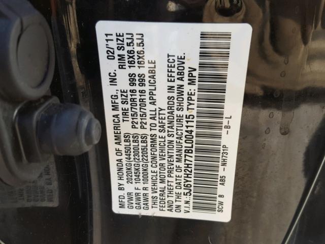 5J6YH2H77BL004115 - 2011 HONDA ELEMENT EX BLACK photo 10