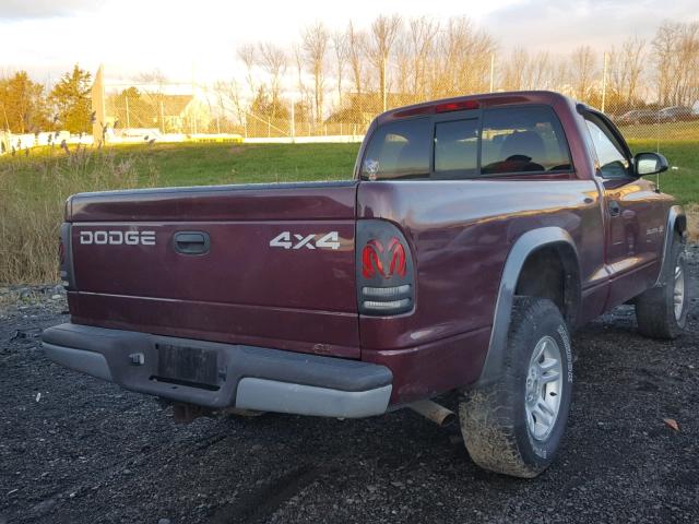 1B7GG16X52S605692 - 2002 DODGE DAKOTA BAS BURGUNDY photo 4