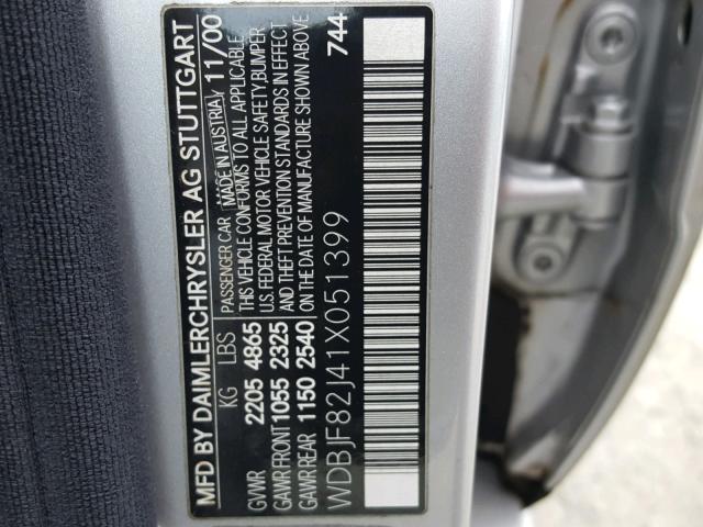 WDBJF82J41X051399 - 2001 MERCEDES-BENZ E 320 4MAT GRAY photo 10