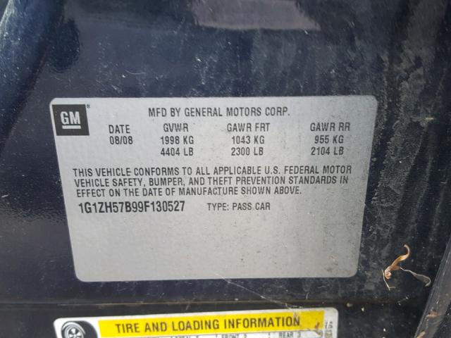 1G1ZH57B99F130527 - 2009 CHEVROLET MALIBU 1LT ლურჯი ფოტო 10