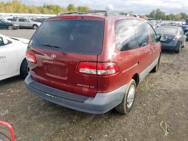 4T3ZF19C03U512205 - 2003 TOYOTA SIENNA CE RED photo 4