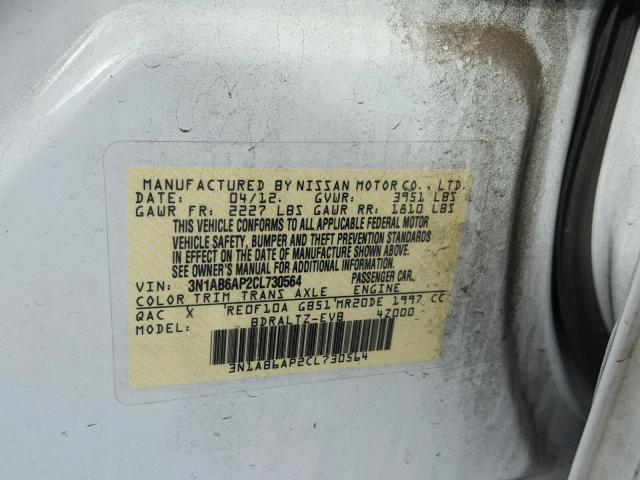 3N1AB6AP2CL730564 - 2012 NISSAN SENTRA 2.0 WHITE photo 10