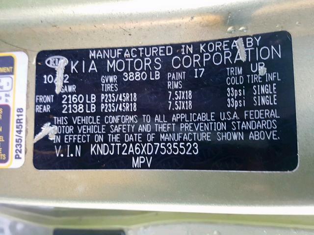 KNDJT2A6XD7535523 - 2013 KIA SOUL + GREEN photo 10